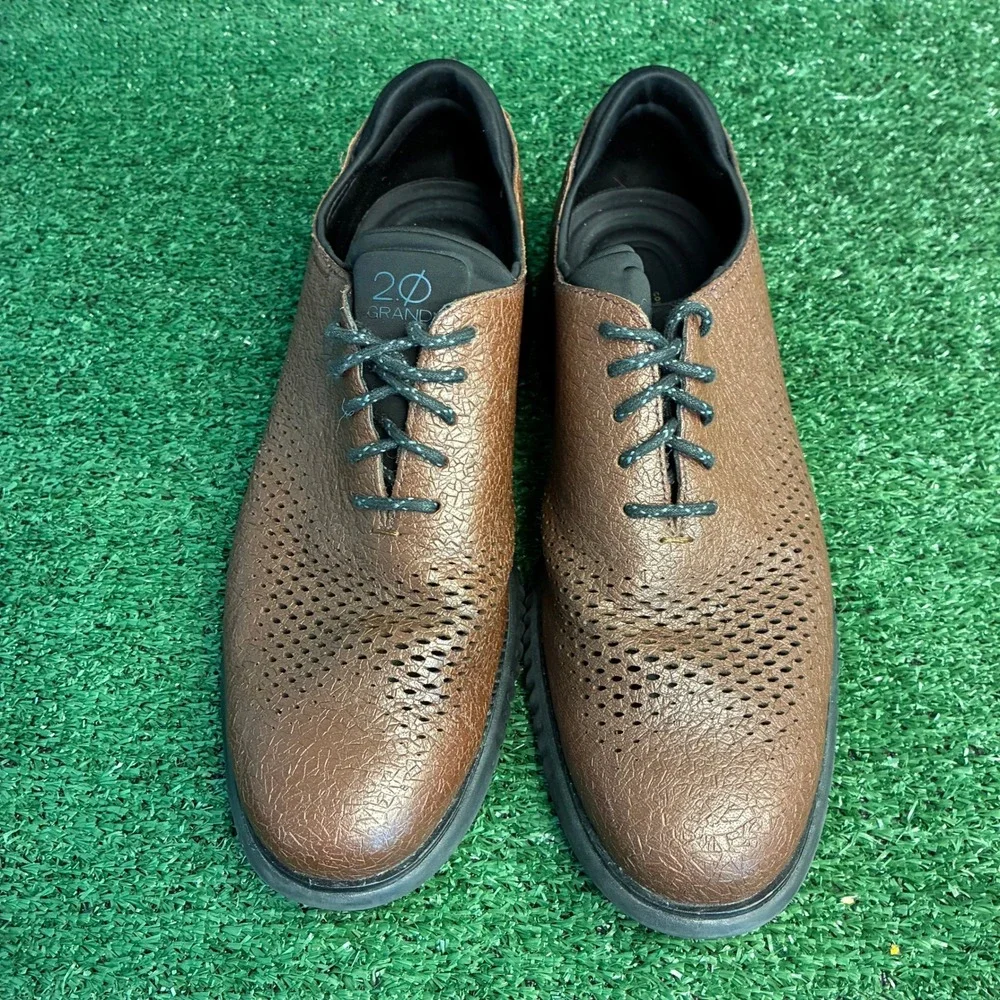Cole Haan 2.0 ZEROGRAND Laser Wingtip Oxford Leather Casual Brown Mens 10.5 Wide